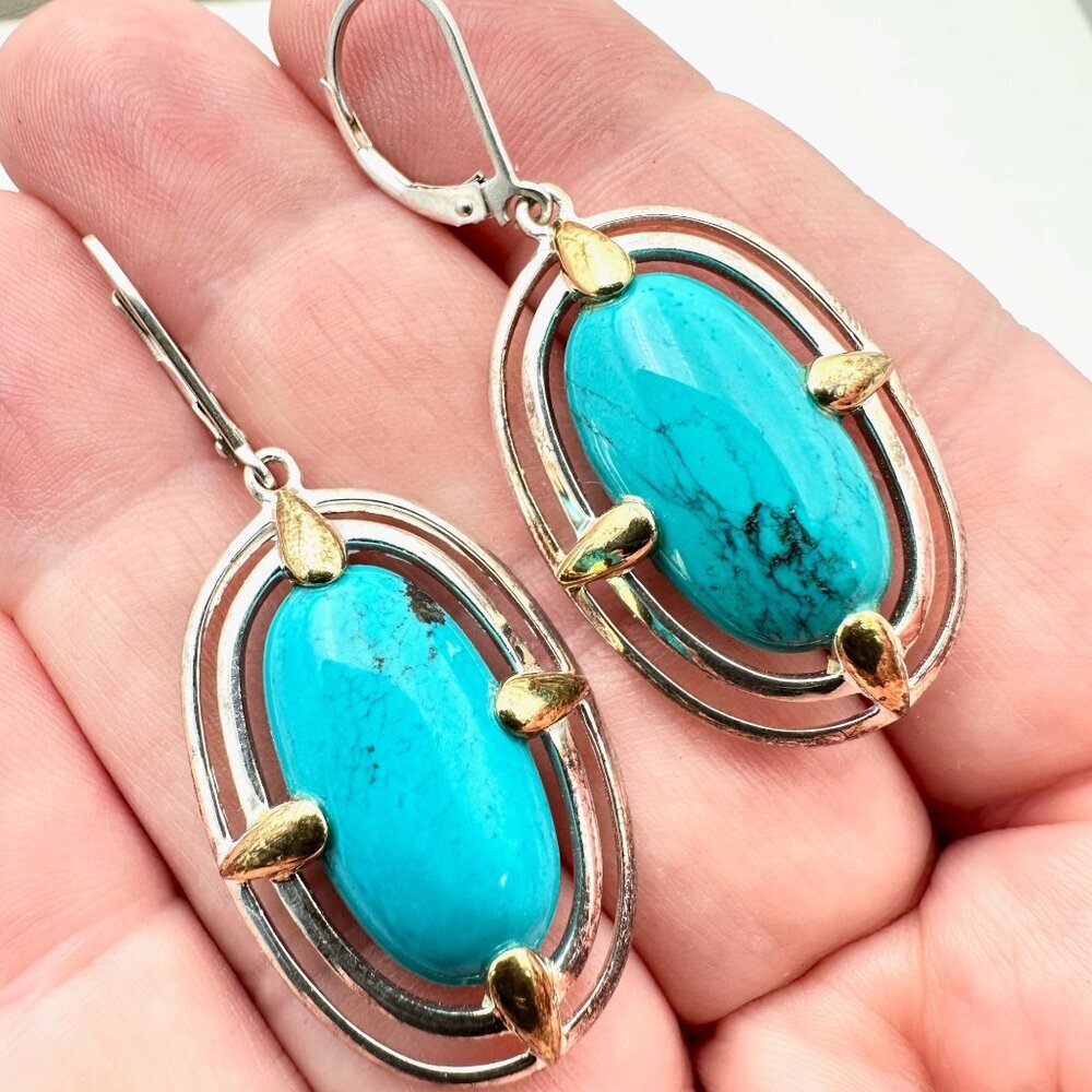Designer NF Women Earrings Sterling Silver Turquoise Blue Green